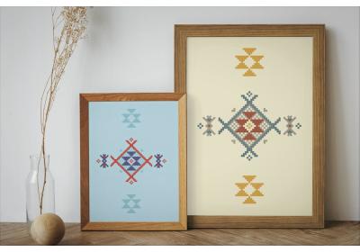 Set of two Ethnic downloadable prints, Geometric print, Tribal art, Ethnic wall art, Printable art (Mellow Yellow and Watery Sea Blue) 