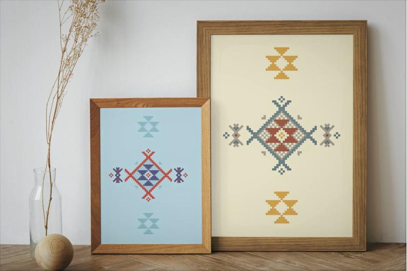 Set of two Ethnic downloadable prints, Geometric print, Tribal art, Ethnic wall art, Printable art (Mellow Yellow and Watery Sea Blue)