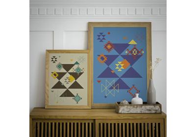 Set of two Ethnic downloadable prints, Geometric print, Tribal art, Ethnic wall art, Printable art (Chocolate Brown and Sapphire Blue) 