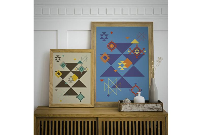 Set of two Ethnic downloadable prints, Geometric print, Tribal art, Ethnic wall art, Printable art (Chocolate Brown and Sapphire Blue)